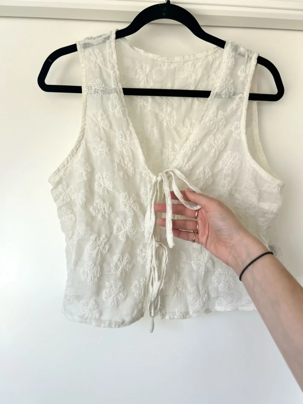 White Lace Tie-Front Top - Picture 2 of 3